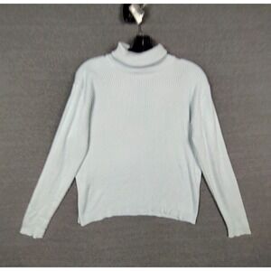 Preview Collection Womens Sweater Medium Blue Silk Wool Blend Turtleneck Office‎